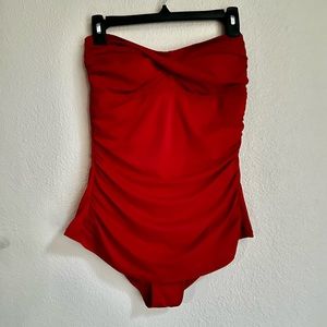 Red one piece Strapless bathing suit